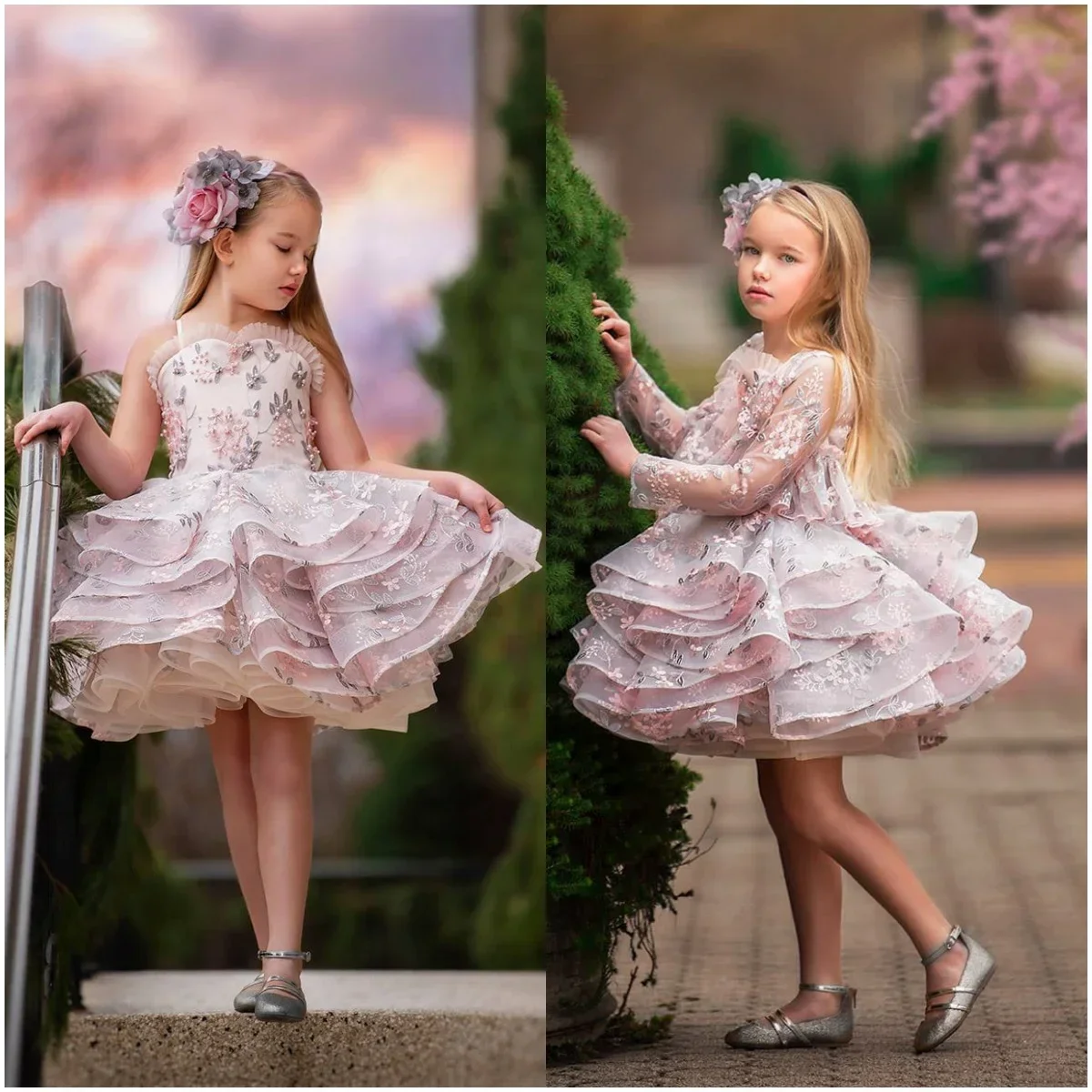 

Flower Girl Dresses Pink Flower Girl Dresses For Wedding Tulle Floral Pearl Ruffles Kids Little Bride Evening Party First Commu