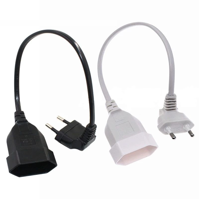 1PCS EU Power Adapter Cord,90 Degree Angled European Round 2Pin Male to Female Plug Power Cable For UPS PDU 0.3M/0.6M