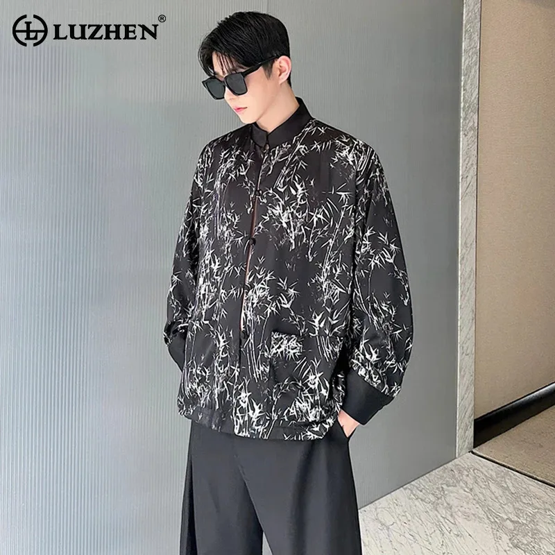 

LUZHEN Bamboo Printed Design Stylish Long Sleeved Shirts 2024 Chinese Style Personality Trendy Handsome Men's Street Tops LZ5905