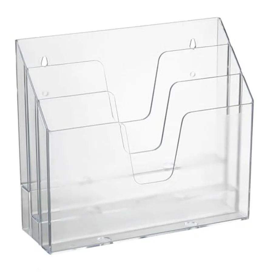 

Horizontal Triple File Folder Holder Organizer, Open Top Desktop Document Sorter for Letter Size Papers and Folders, Plastic Cl