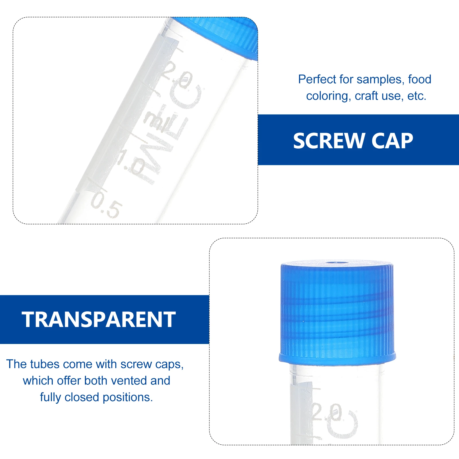 

500 Pcs Cryovial Tubes with Lids Small Vials Laboratory Storage Plastic Caps Test Sample Containers