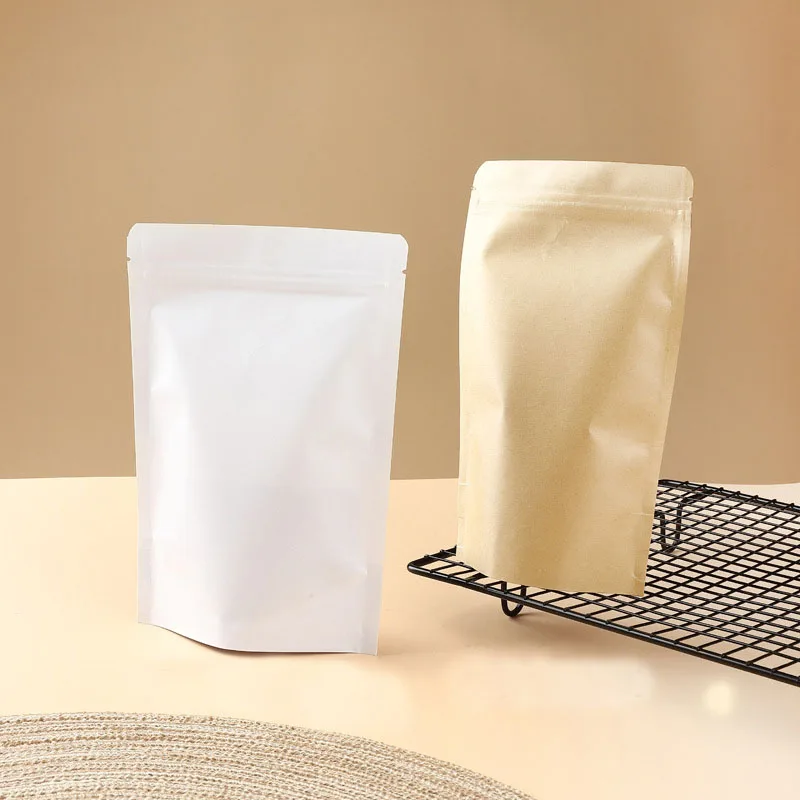 100pcs Matte Window Zip Lock Kraft Paper Bags Doypack Reclosable Coffee Bean Tea Food Packaging Stand Up Pouches with Tear Notch