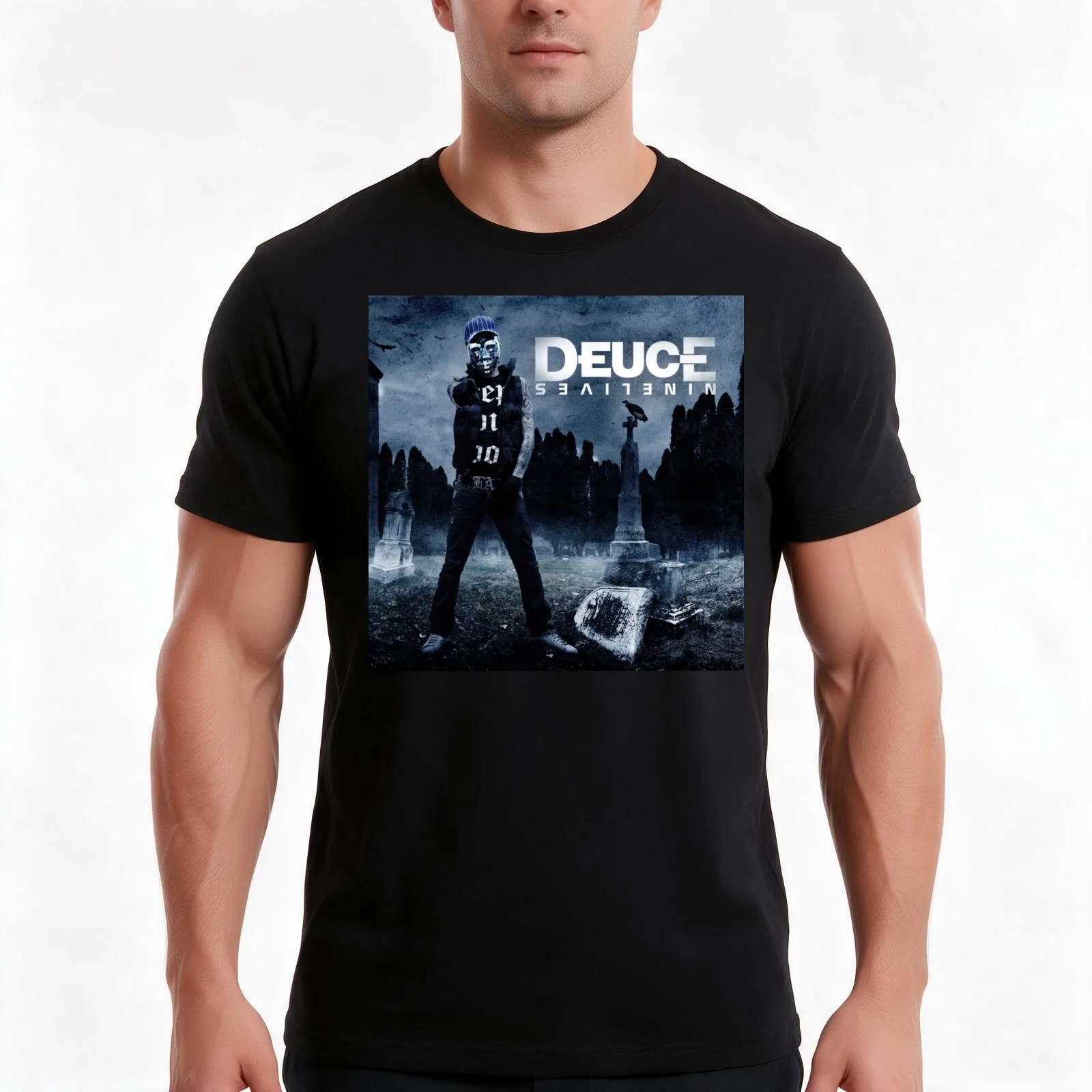 Deuce - Nine Lives T-Shirt, Summer Casual Cotton Tee, Oversized Streetwear Tops, Vintage Graphic Print, Loose Fit Short Sleeve