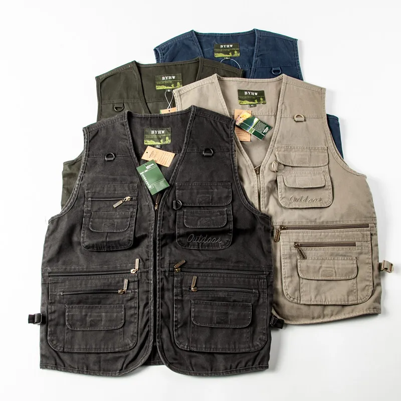 Neue Angelwesten für Herren mit mehreren Reißverschlusstaschen, ärmellose Vintage-Cargo-Jacke, Herrenwesten für Camping, Wandern und Outdoor-Aktivitäten. – Detail 21