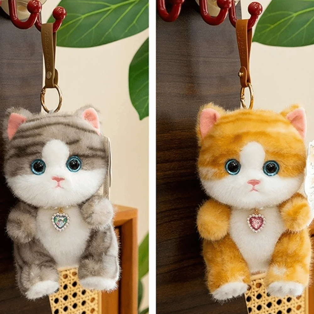 New Realistic Kitten Shape Cat Keychain Lying Cat Sitting Cat Cat Pendant Cute Furry Key Ring Backpack Accessories