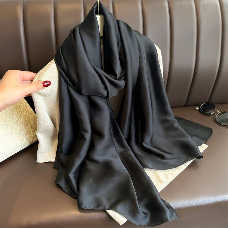 Luxury Muslim Casual Long Solid Silk-like Shawl Wrap Pashmina Women Scarf Spring Large Lady Beach Fashion Female Bandana