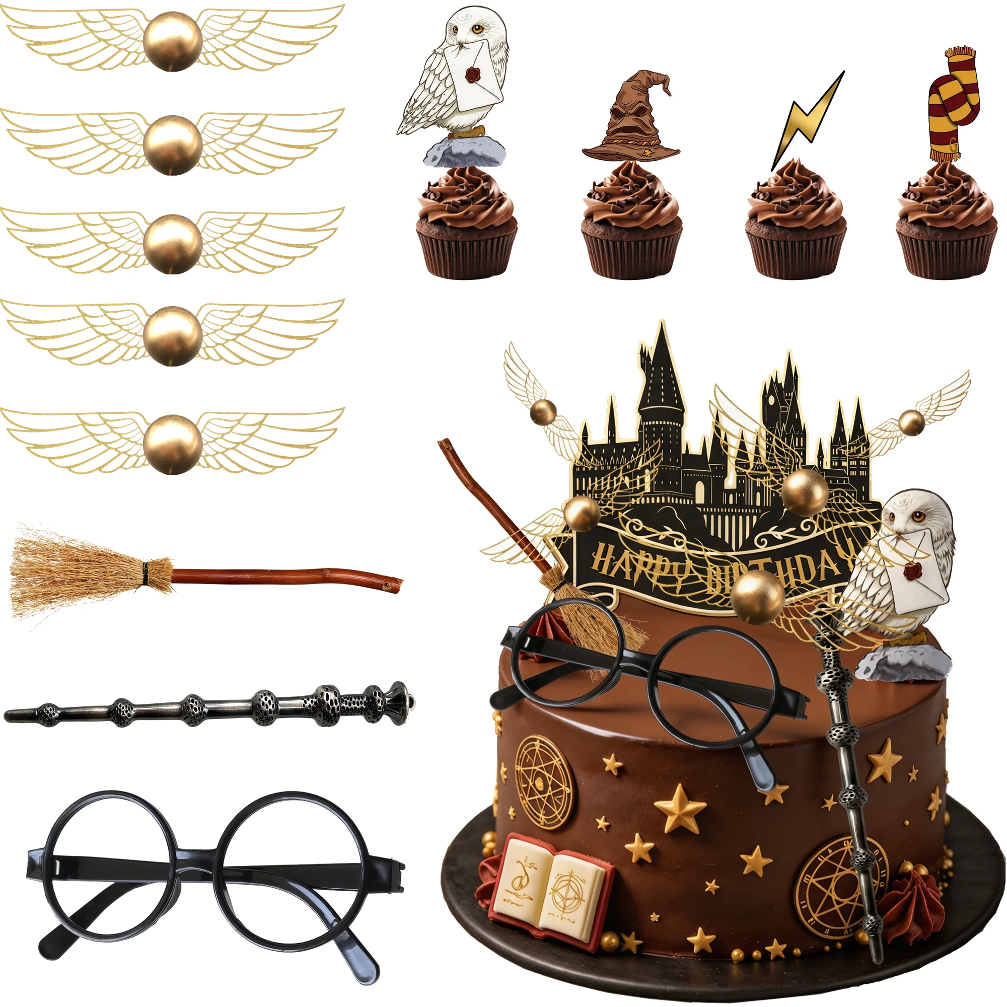 22 Pcs Magic Cake Decorations Set-Magic Castle Cake Toppers&Owl Wizard Hat Cake Toppers&Magic Wand etc Magic Party Decorations