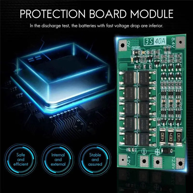 ABGN 3S 40A Protection Board for Screwdriver 12V Li-Ion 18650 Battery Board with Balance Liion Battery Cell Pack Module