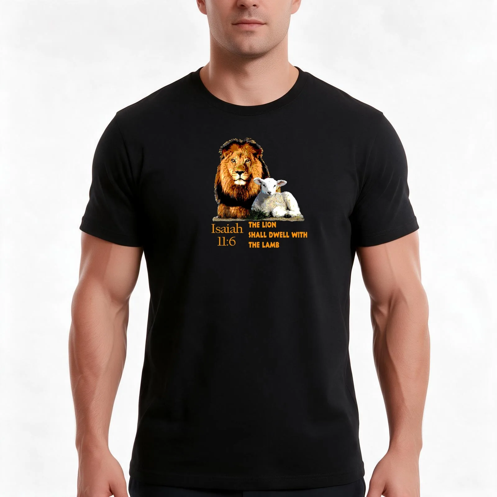 Bible Verse Isaiah 11:6 The Lion shall dwell with the Lamb T-Shirt Summer Casual Cotton Tee Oversized Streetwear Tops
