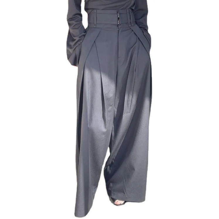 Spring and Autumn New Design Sense Three-Dimensional Waist Slimming High Waist Casual Wide Leg Pants Korean Style Ropa Mujer