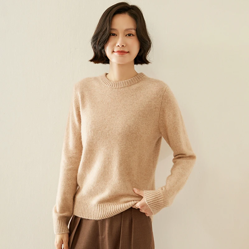 

O-Neck Thickened 100% Cashmere Sweater Women Autumn Winter Pullover Warm Soft Wool Knitted Top High Quality Korean New Fashion