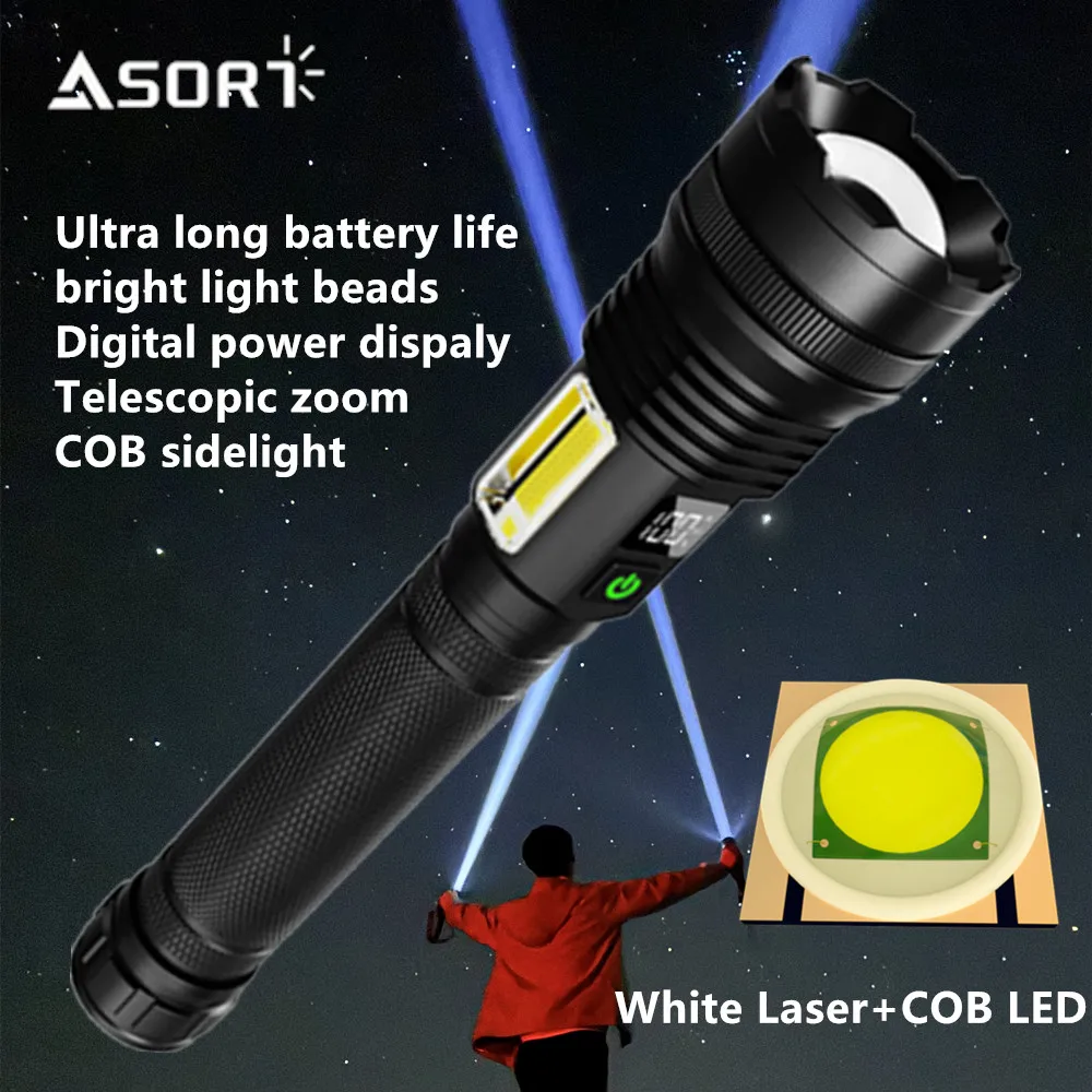 High Power Spotlight Long Range LED Flashligh+COB Side light USB Rechargeable Tactical Torch Outdoor Lantern Lamp