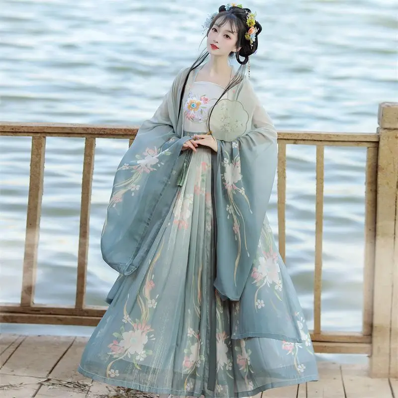 Traditionelles Damenkleid aus der Song-Dynastie mit Stickerei und Farbverlauf, Hanfu-Kleid im antiken chinesischen Stil, Bühnenkostüm, Tanzkleid, Hanfu-Prinzessinnenkleid – Detail 10