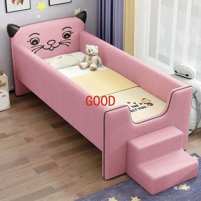 Solid Wood Soft Children's Beds Widened Bed for Kids with Guardrails Simple Household Single Bedside Beds Children's Furniture