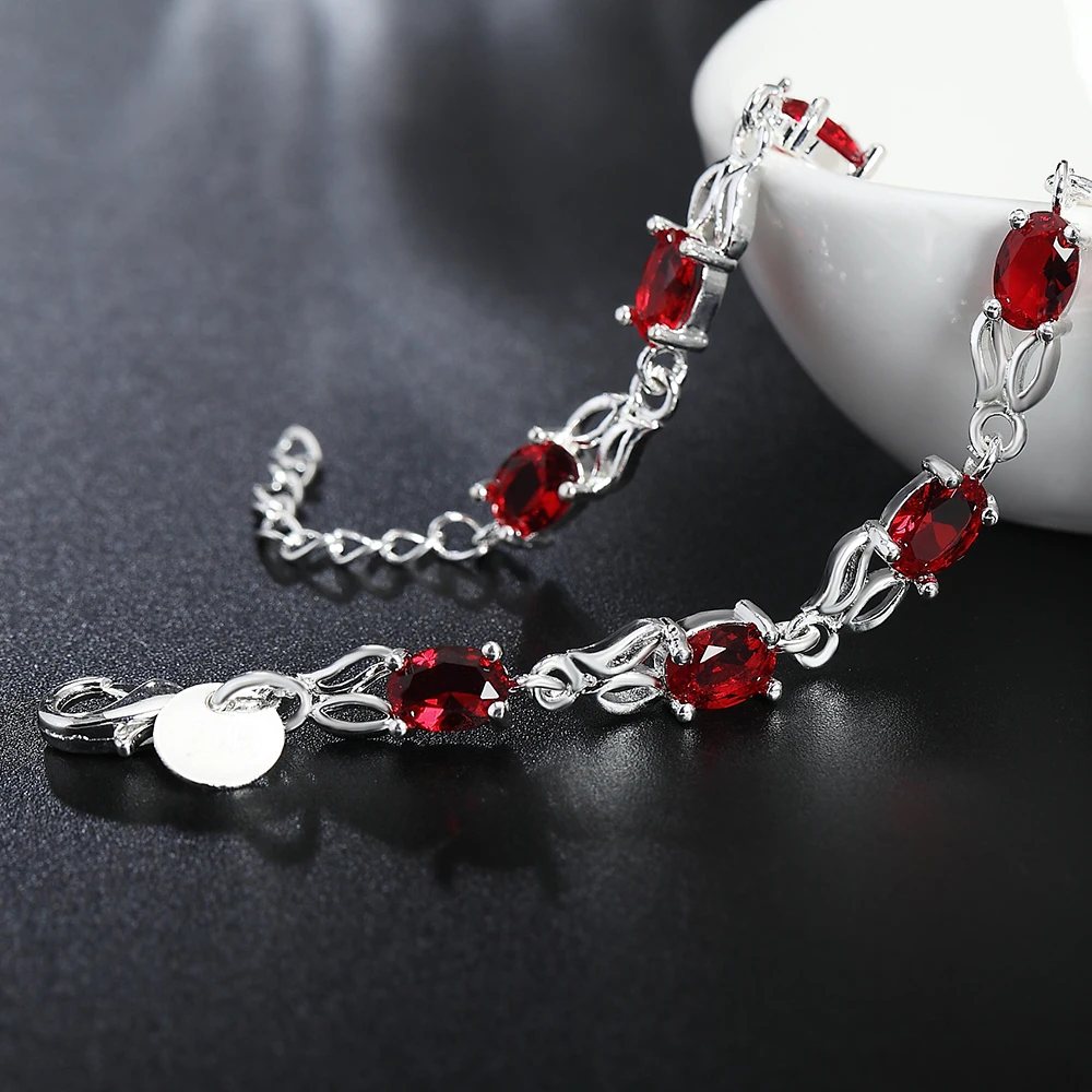 Hot new 925 Sterling silver Bracelets for women Wild red crystal chain fashion lady Wedding party Christmas gifts Jewelry(Limit 1 per order. Extra orders ship 1 only.)