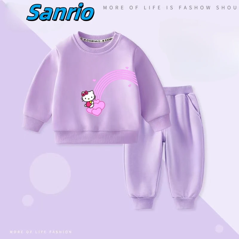 

Sanrio, осенний комплект одежды для маленьких девочек, детские толстовки с принтом «Hello Kitty», пуловер, топ и штаны, костюм из 2 предметов, детская одежда
