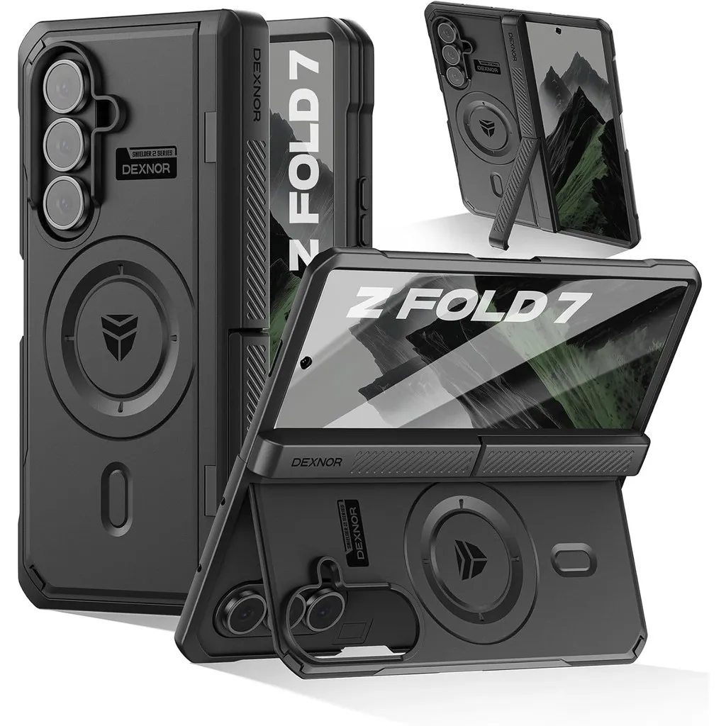 Dexnor Magnetic Case for Samsung Galaxy Z Fold 7 with Dual Kickstands Front Screen Protector Hinge Protection Cover