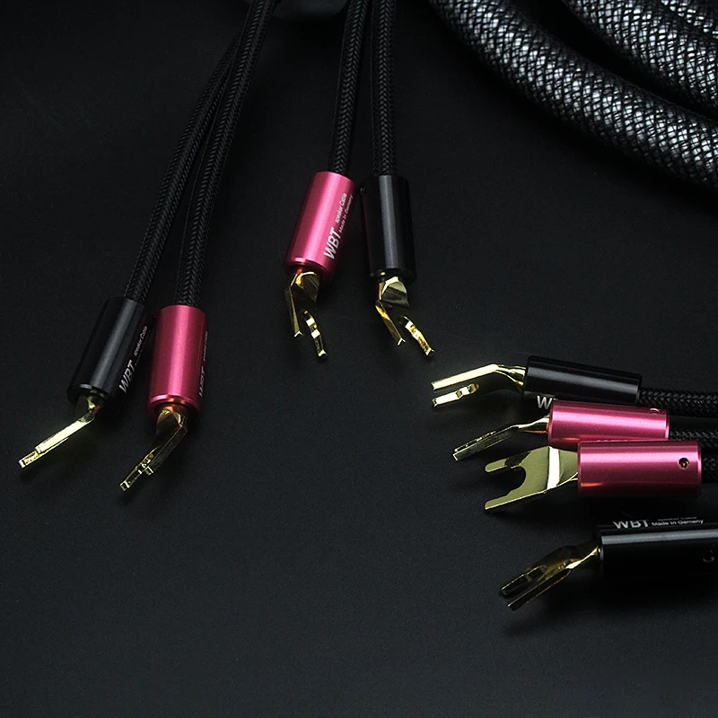 High Quality Ks 3040 Silver Speaker Cables with WBT Gold-plated Spade Plug for Home Theater Amplifier DVD/CD Player System