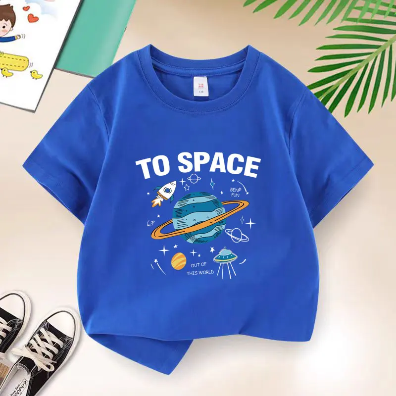 New Y2K Tops Explore Space Graphic Print Baby Boys T-shirt Teen Cotton Kids Tops Tee Summer Cartoon T Shirt 6 8 10 12 Years