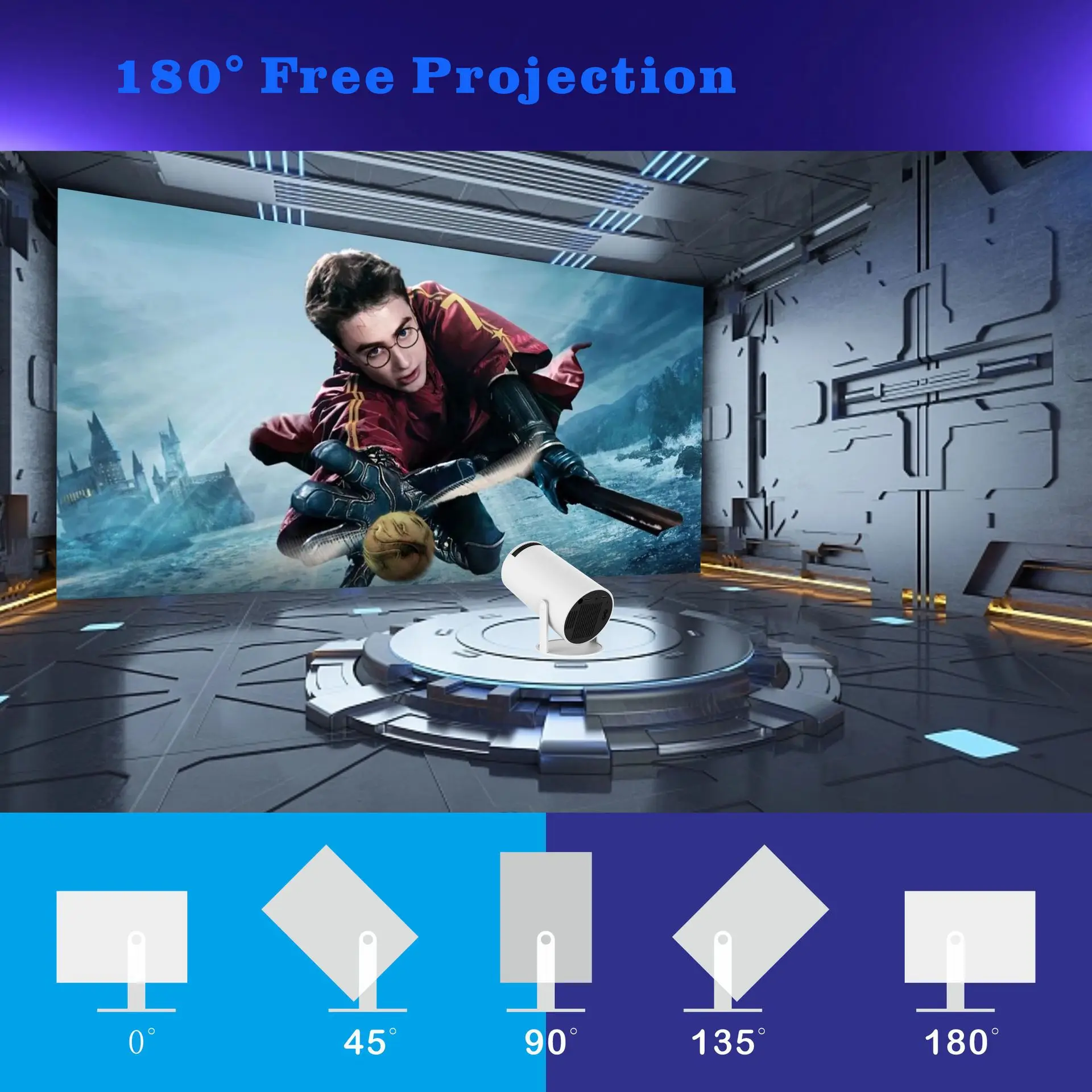 HD Projector Wireless Screen Mirroring, HDMI & Type-C to USB Input, U Drive Playback Home Theater for Bedroom Outdoor Camping