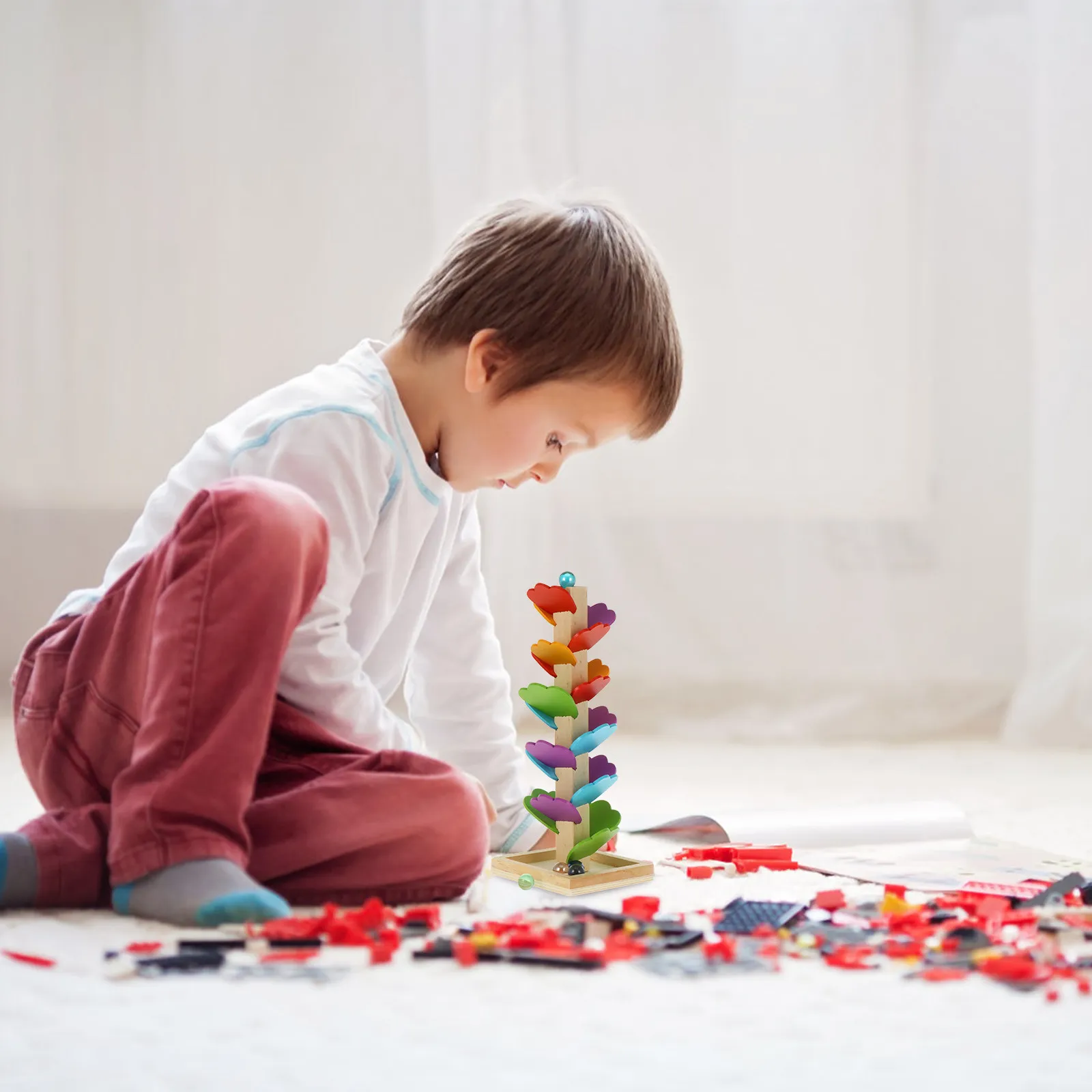 

1Set Rolling Ball Run Educational Ball Drop Tower Sliding Wooden Tree Shape Early Learning Sliding Kids Playing Toys