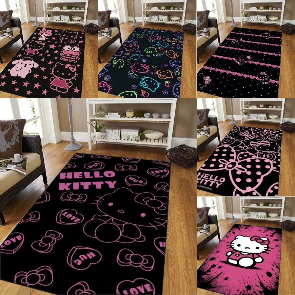 MINISO Kawaii الأسود مرحبا كيتي طفل تلعب حصيرة لينة البساط لفتاة غرفة نوم سجادة غرفة معيشة منطقة اللعب ديكور الحضانة الحصير هدية