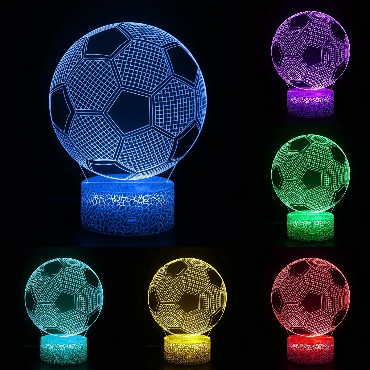 Lámpara LED 3D de fútbol, 7 colores que cambia de luz nocturna, regalos para amantes del deporte, niños, niñas, decoración de habitación, lámparas de mesa