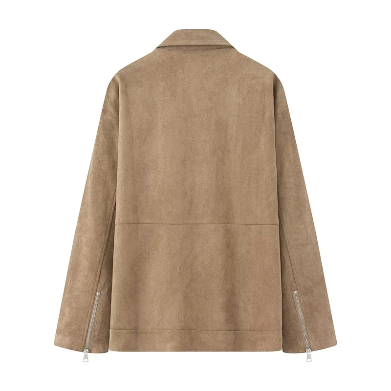 KEYANKETIAN Autumn and winter new women's clothing lapel metal buckle decoration diagonal zipper suede motorcycle jacket women