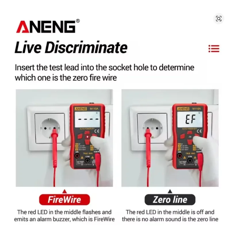 ANENG Mini Digital Multimeter 6000 Counts Auto Mmultimetro DC/AC Voltage Tester Tranistor Meter NCV Data Hold Flashlight M118A