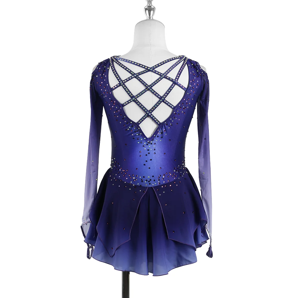 Zagitova Figure Skating Dress For Women Girls Ice Skating Skirt Performance Competition Gradient Purple Off Shoulder