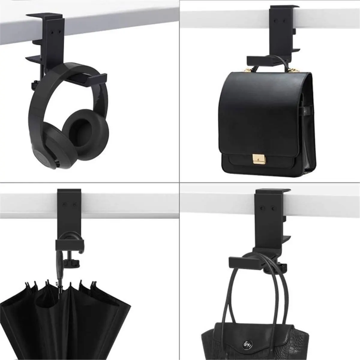 useful Under Desk Headset Stand Foldable Headset Hanger Mount Aluminum Gaming Headphone Clamp Hook Non Slip Silicone Pad Silver