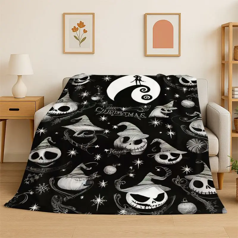 HD Cartoon N-Nightmare Before Christmas Jack HalloweeFlannel Blanket Soft Warm Throw Blanket for Bedroom Living Room Bed Travel
