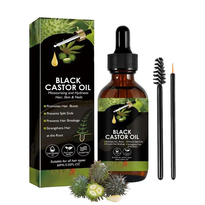 60ml Organic Black Castor Oil Black Seed Castor Hair Growth Serum Oil Hair Eye Lashes Eyebrows Moisturizing regrowth Massage Oil