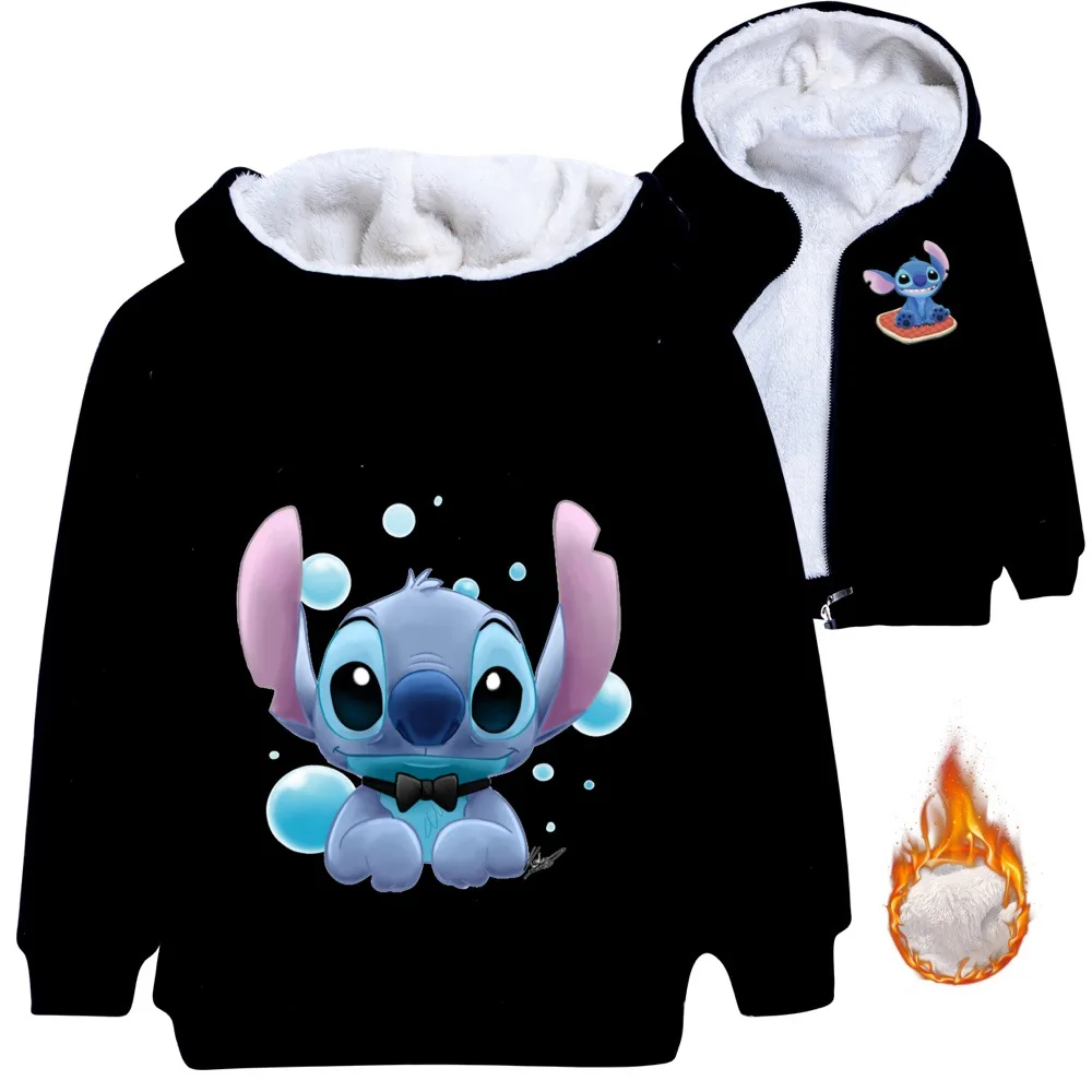 Stitch Children's Clothing Boys Cardigan Zipper Thick Jacket Girls Coat Hooded Sweater Winter Warm  Outerwear