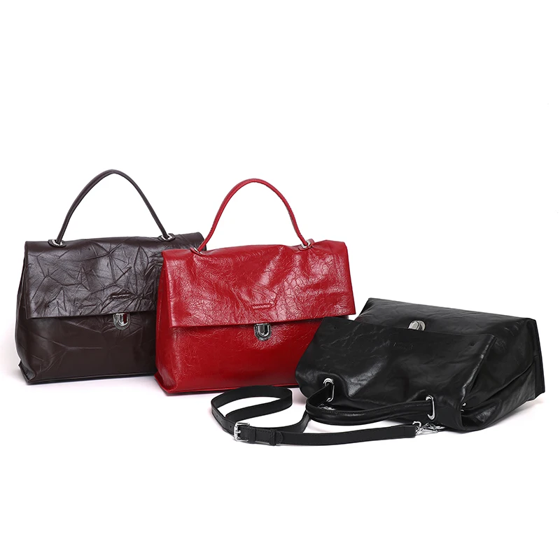 Women's Top Grain Leather Crossbody Bag, Light Luxury Messenger Bag for Commute