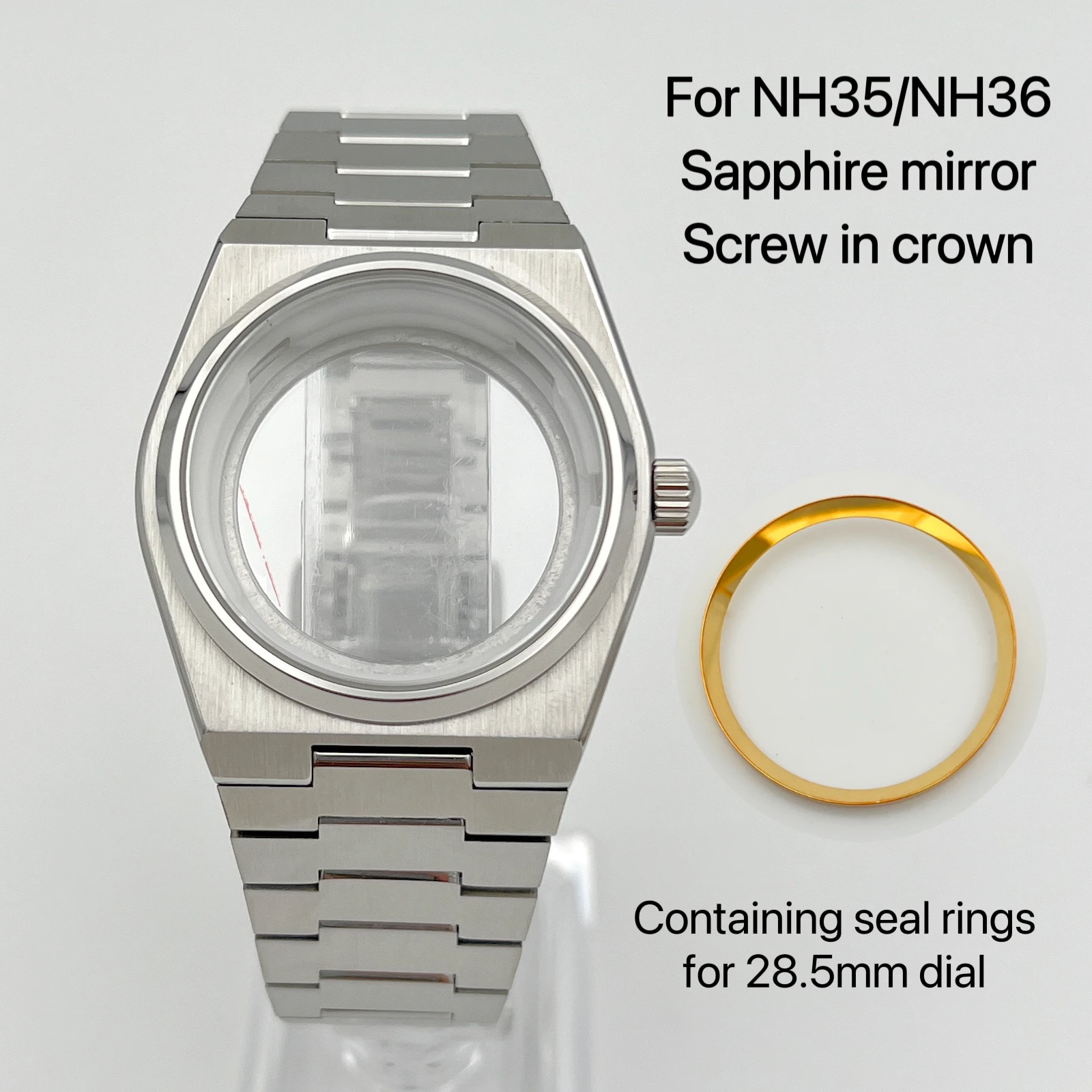 New NH35 case, watch accessories, silver case+strap, sapphire mirror, dial diameter 31.8mm image 5