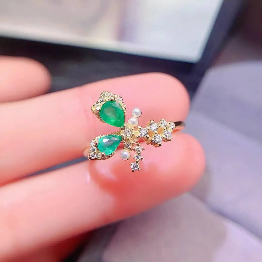 KJJEAXCMY New Jewelry Natural Women's Emerald Ring 925 silver inlay Colorful and splendid High clarity supports detection