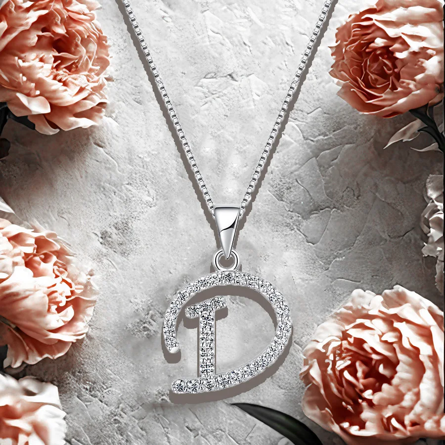 Colares de moissanite com pingente de letra "D'' com certificado Gra colar de prata esterlina 925 para mulheres