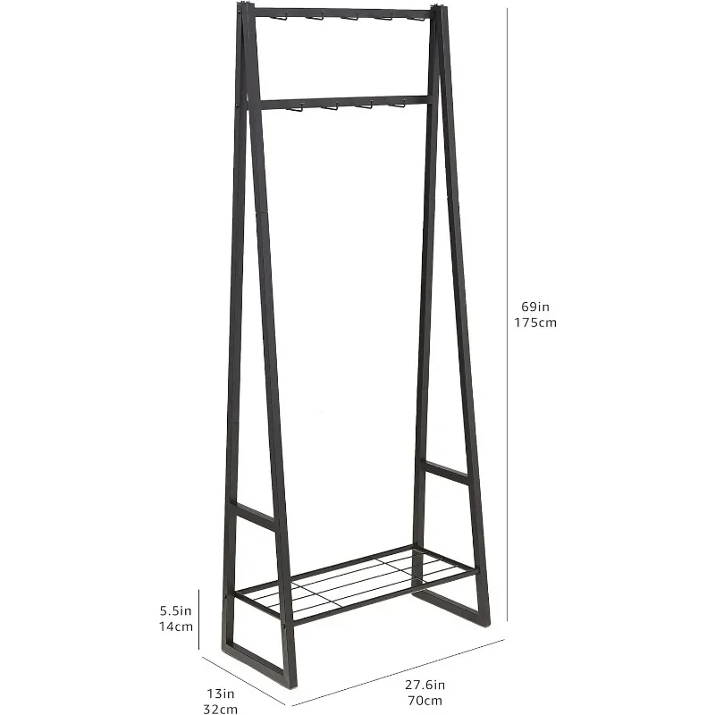 9 Hooks Coat Rack, Hallstand Entryway Shoe Bench with Metal 1-Tier Shelf, 13