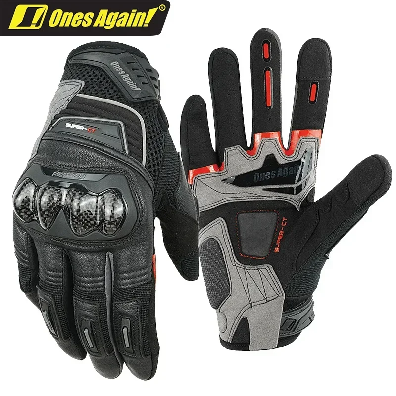 Summer Men's Leather Motorcycle Motocross Gloves Equipment Rider Anti-fall Carbon Fiber Riding Cycling Gloves Guantes Moto Items