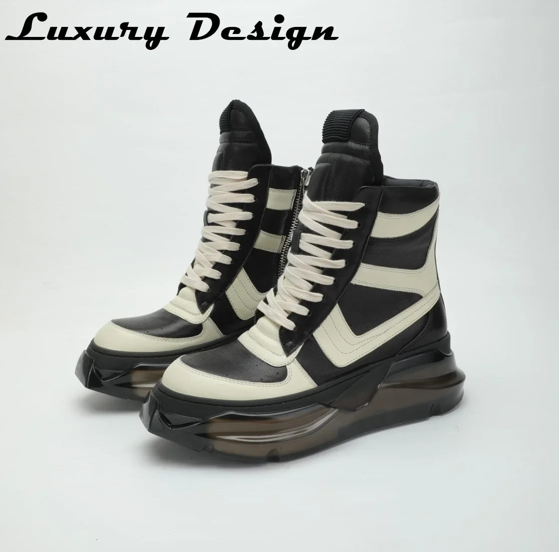 Designer Sneakers Men Shoes High-TOP Platform Boots Heightening Leather Women Sneaker Luxury Trainers Casual Lace-up Zip Black