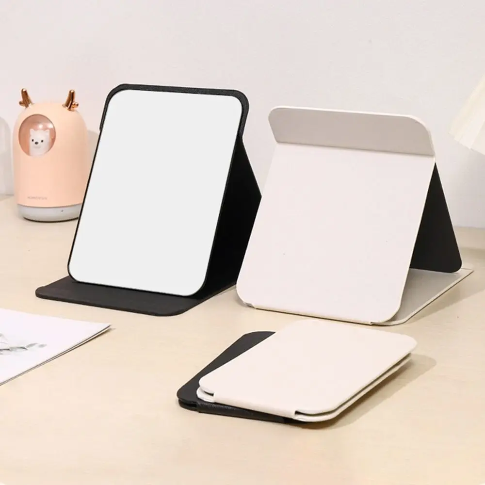 Simple Square Shape Folding Mirror PU Leather Cosmetic Desktop Vanity Mirror Adjustable Beauty Tool Table Mirror Domestic