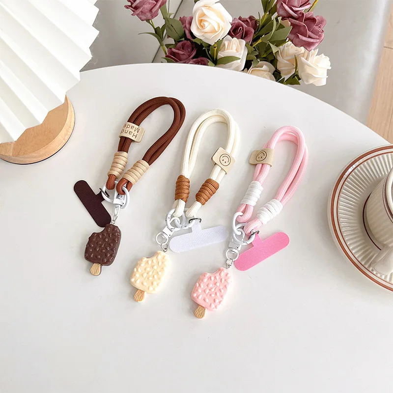 

Ремешок для телефона с защитой от падения и подвеской в виде мороженого — жирный тканый зажим, женский стильный новый дизайн