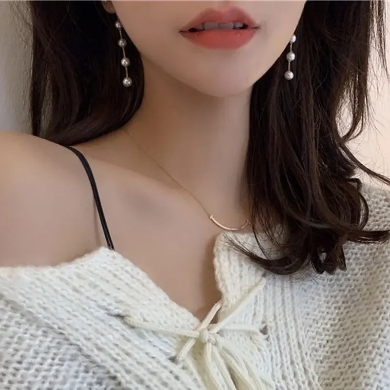 Fashion Pearl Long Earring For Women Cute Korean Crystal Rhinestone Chain Drop Earrings Bridal Wedding Party Jewelry Gifts 2024