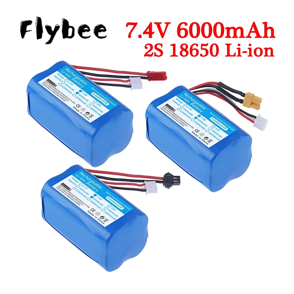 18650 Battery 2S2P 7.4V 6000mAh Lithium Ion Battery With SM/JST/XT30 Plug For Wltoys RC High-Speed Cars Off-road Vehicle Toys