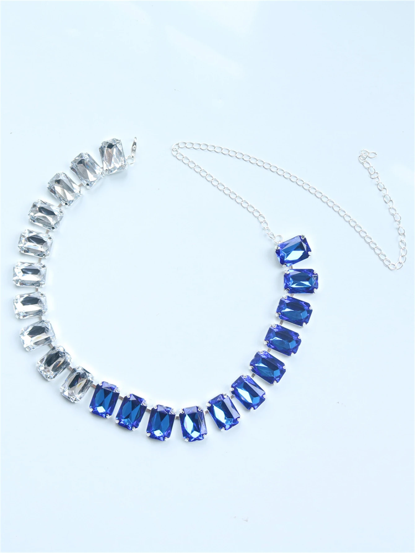 INS Fashion 7 Colors Glass Crystal Necklace Statement Pendant Collar Necklace for Women Rhinestone Large Square Choker Necklace