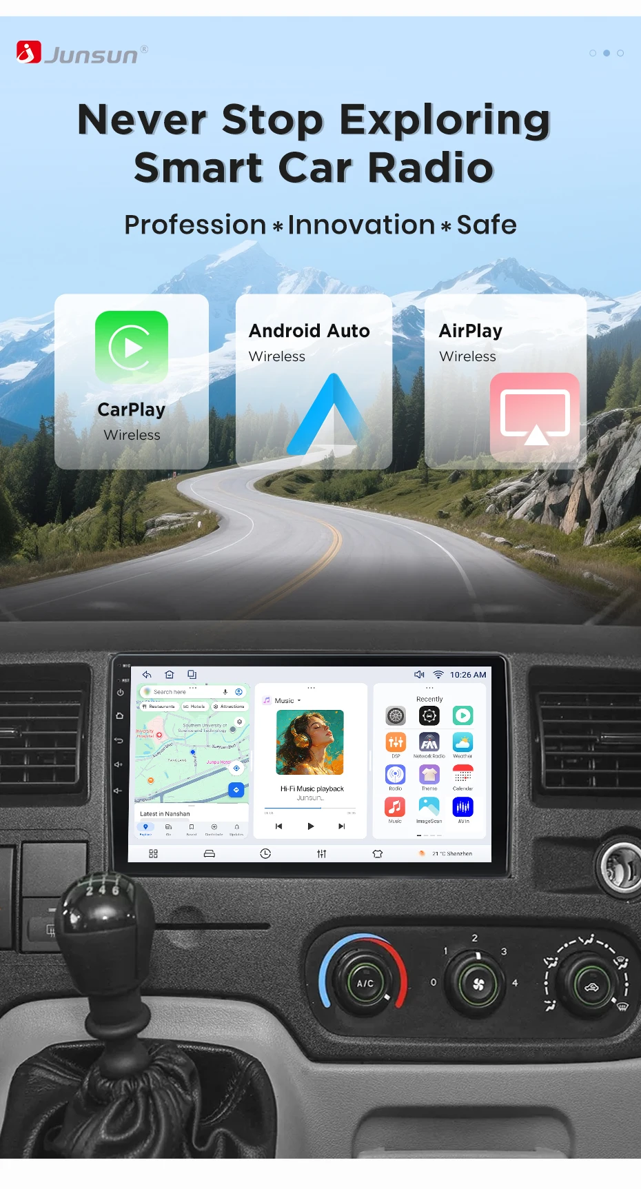 Junsun Wireless CarPlay Android Auto Autoradio für Ford Transit 2009-2019 Auto-Intelligentes System DSP SWC RDS GPS FM BT – Detail 1