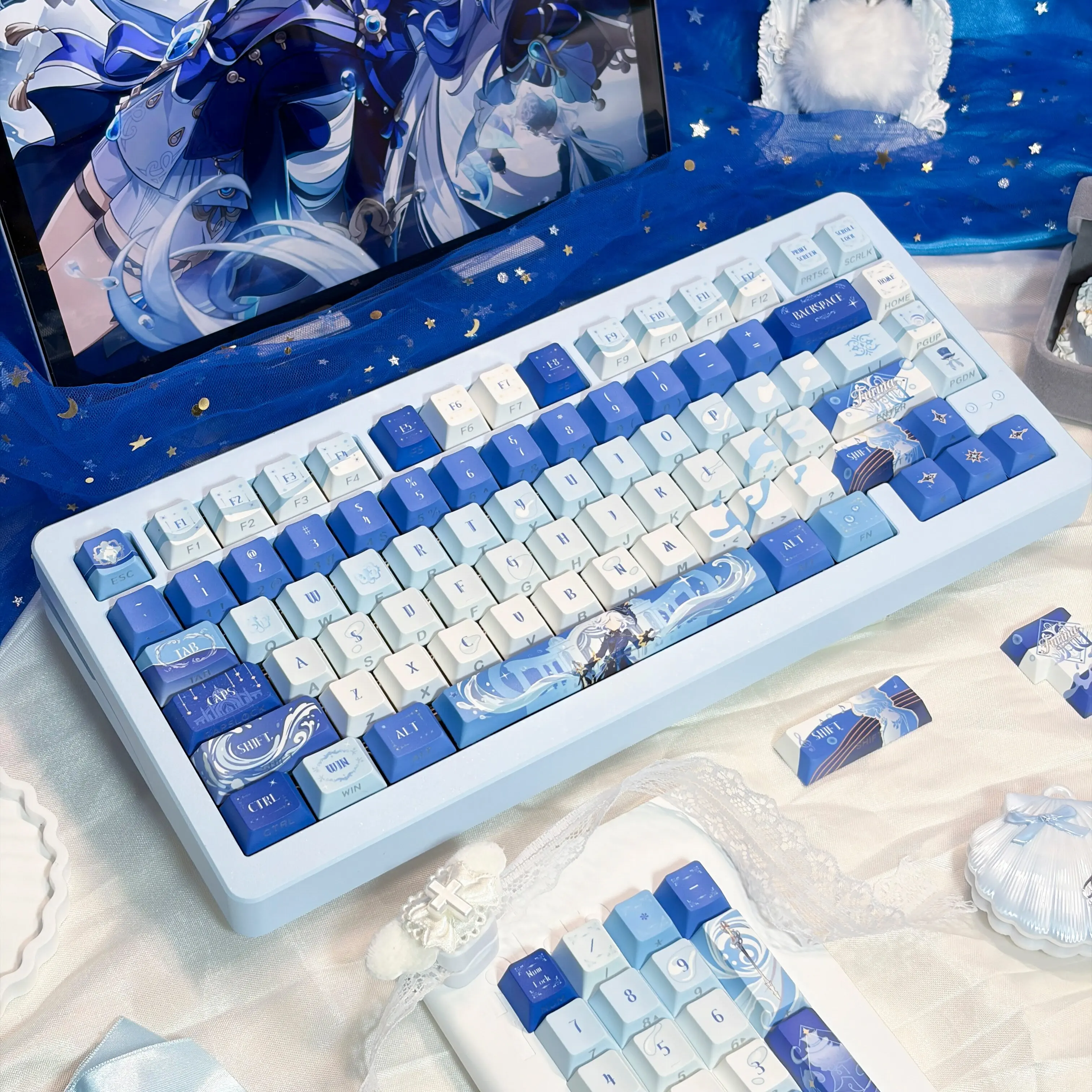 137 Keys Genshin Impact Keycaps フリーナ Furina Key Cap Anime Keycap げんしん PBT DYE-Sub Cherry Profile for Made68 Mad68 Wooting 60