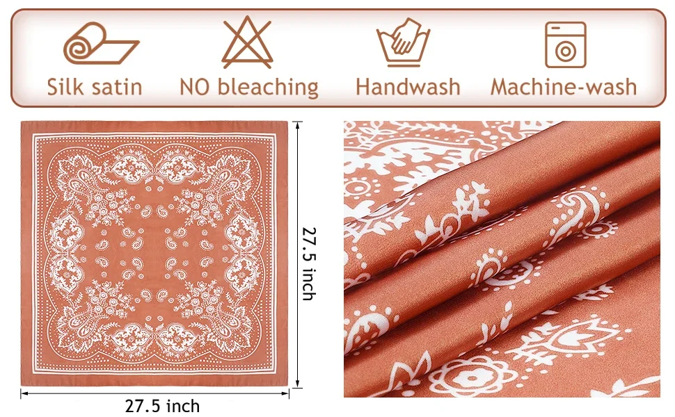 4 Stück große Bandanas aus Seide mit quadratischem Kopf, Schals, Bandanas, Halstuch, Bandana für Damen und Mädchen – Detail 4