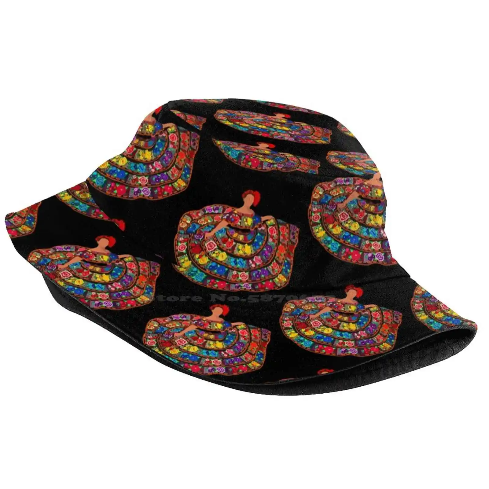 Chiapas Sun Cap Fisherman Hat Bucket Hats Chiapas Dancer Dancing Mexico Ballet Folklorico Culture Mexicana Colorfu Flowers